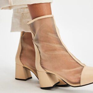 Free People Wisteria Mesh Ankle Length Boots Resortwear Nude Tan